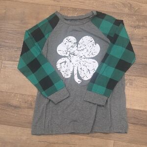 Amazon Gray Tee with Green Plaid Sleeves